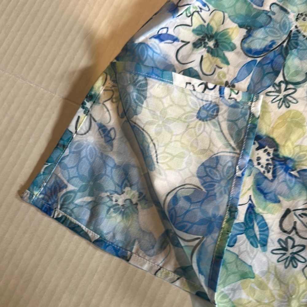 NWT Alfred Dunner Floral elbow fit Button-Up Shirt multi blues side slits collar - Picture 6 of 13